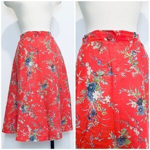 Vintage VTG Koala Red Floral Midi Maxi Skirt Medium Large